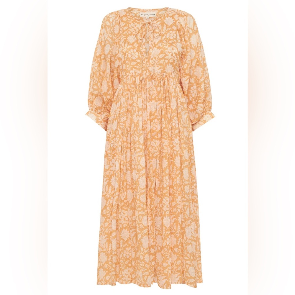 Daughters of India Kyra Midi Dress Tangerine Orange Floral Maternity